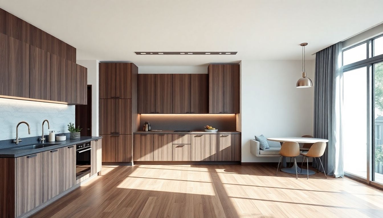 Modern flat interior with quality materials and natural light.