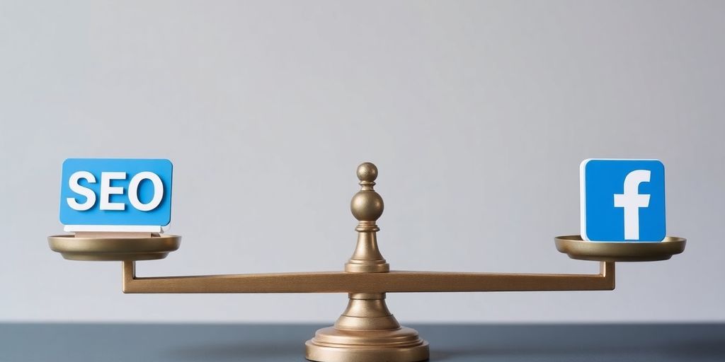 Scales balancing SEO and social media.