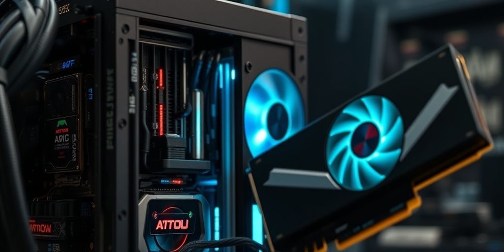 ASIC miner and GPU side-by-side.