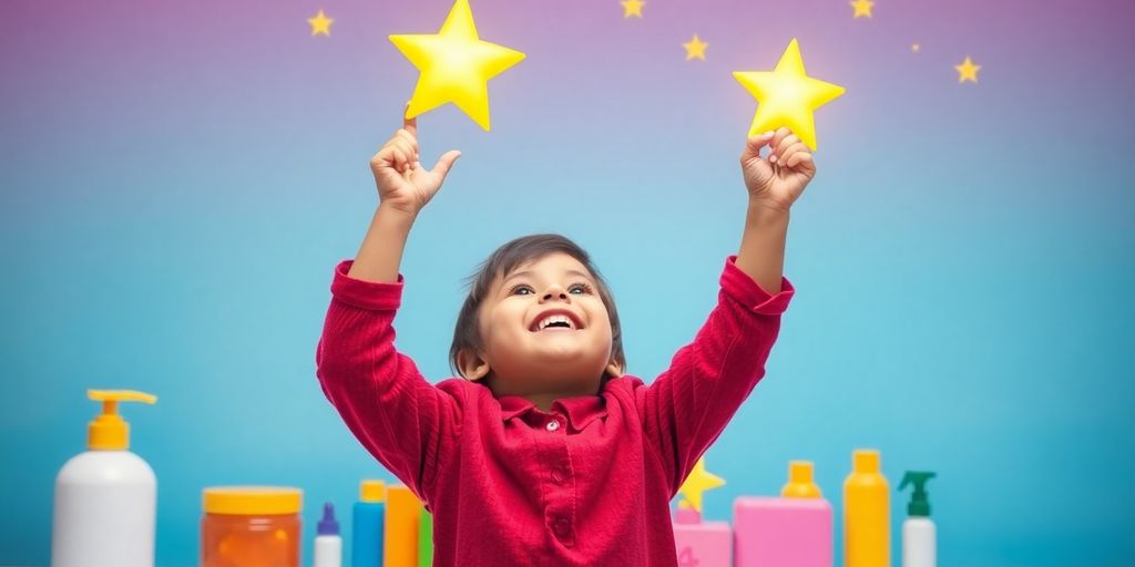Child achieving goals with inspiring products.