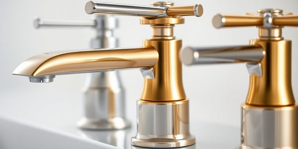 Luxury designer bathroom taps with modern finishes.