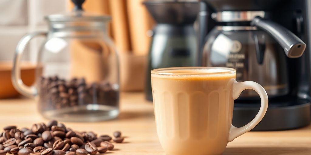 Café recém-preparado em ambiente acolhedor.