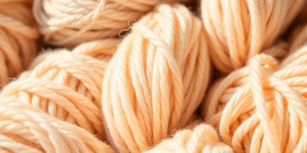 Soft tonal yarn skeins, close-up, natural light.