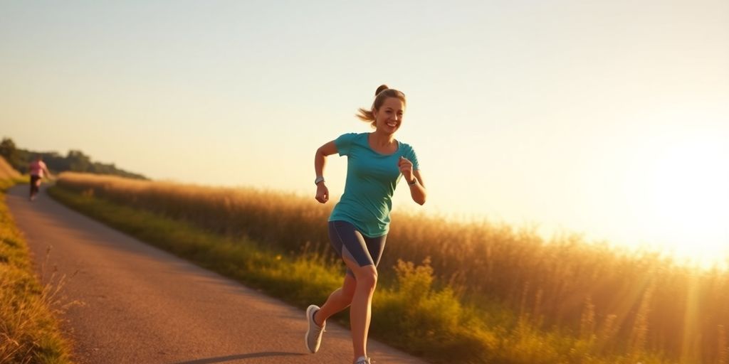 Person jogging outdoors, feeling relieved.