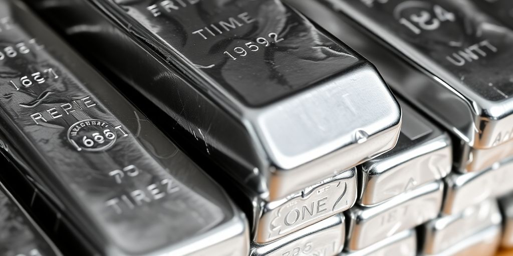 Lingots d'argent brillants empilés dans un coffre.