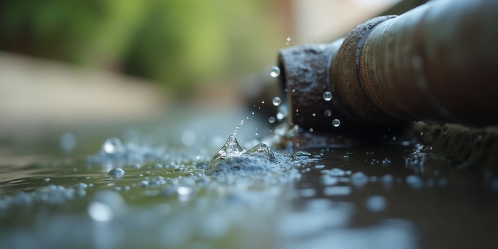Close-up of a leaking pipe with water droplets.