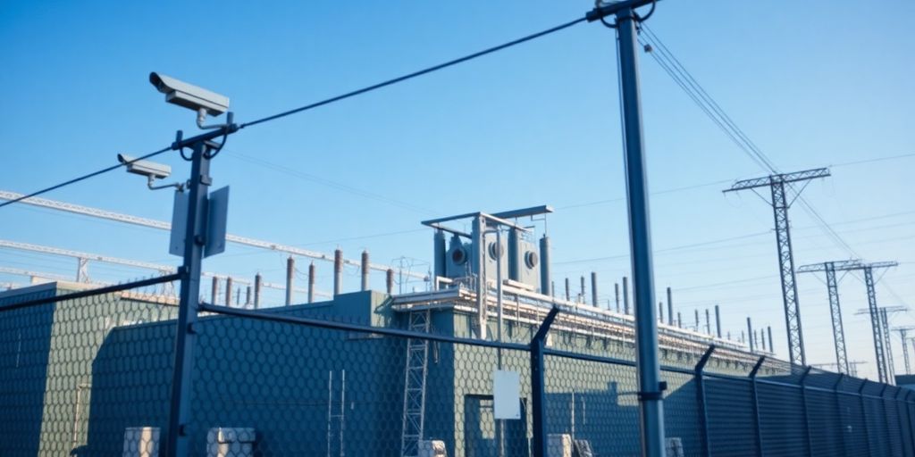 Fortified electrical facility illustrating critical infrastructure security.