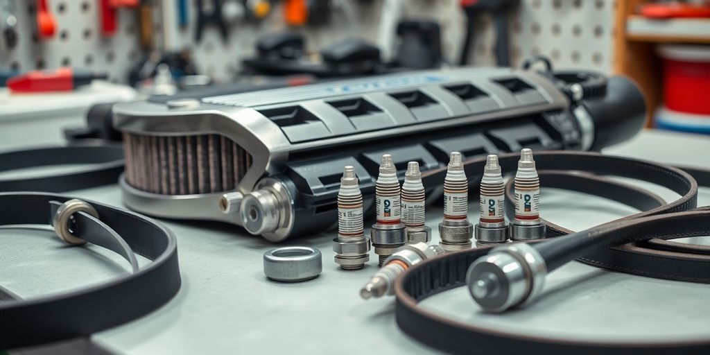 Honda Civic engine parts on a clean workbench.