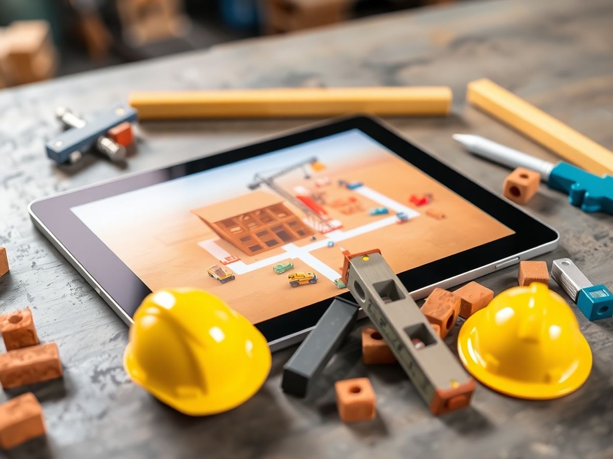 Outils de construction sur une tablette numérique.