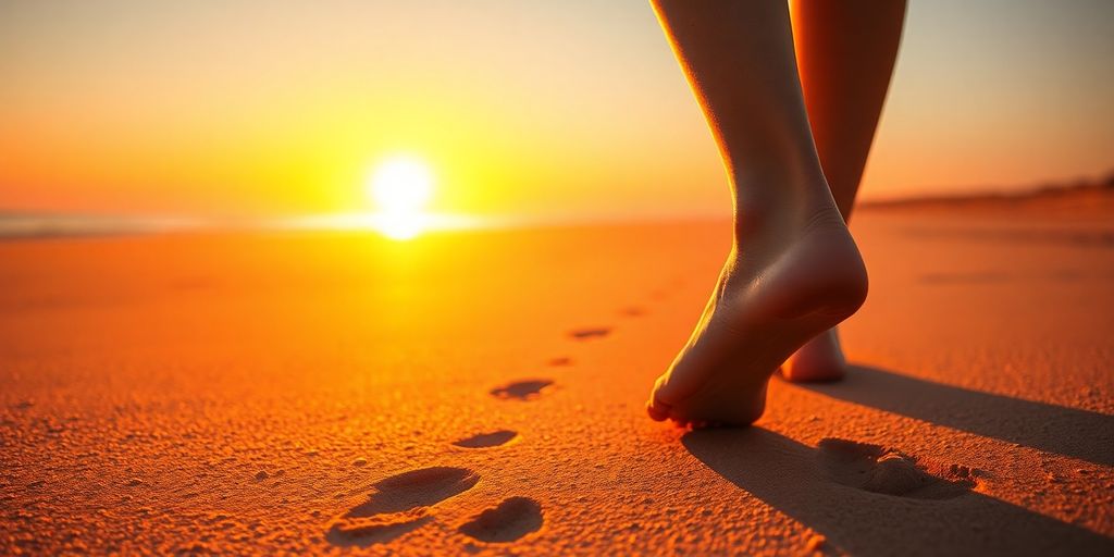 Footprints leading to a glowing online world.