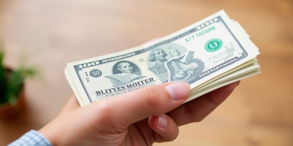 Hand holding currency notes for options trading.