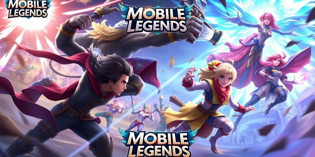 Mobile Legends heroes battling in a vibrant arena.
