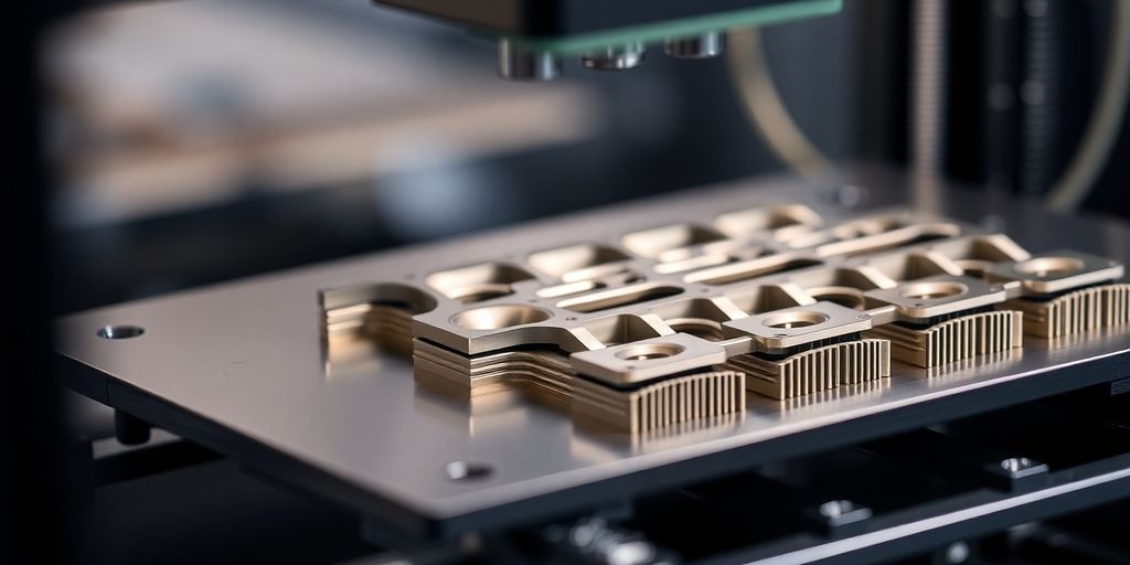 3D metal printer producing detailed metal components.