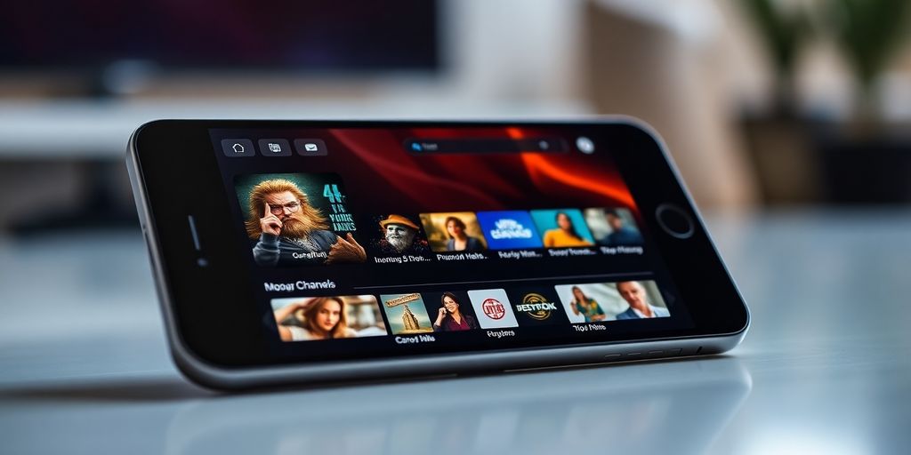جهاز iOS يعرض تطبيق IPTV بألوان زاهية