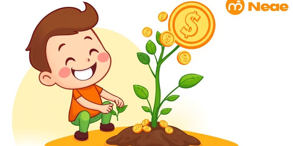 Cartoon hands holding a glowing, growing money tree.