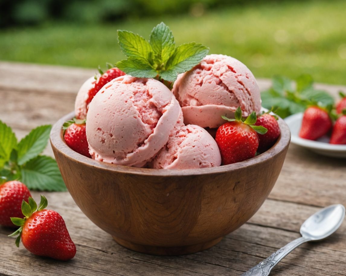 Homemade strawberry ice cream with fresh strawberries