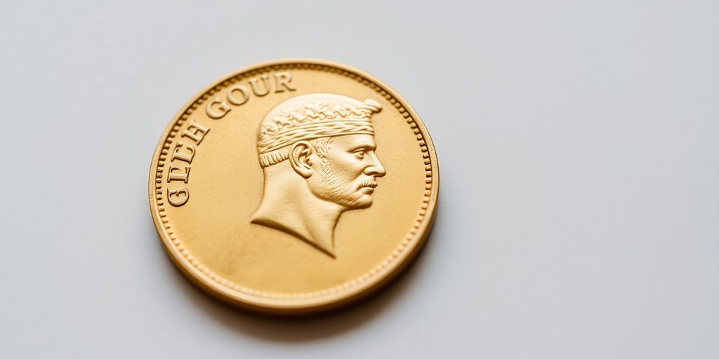 Une pièce d'or Souverain George V sur un fond neutre.