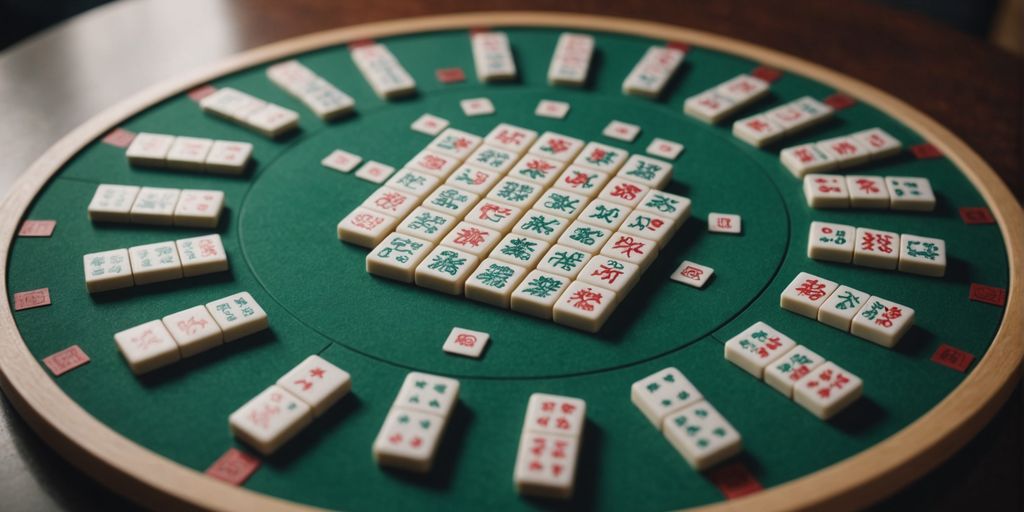 Mahjong wind tiles in a circle on a table