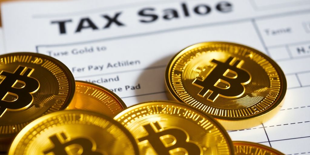 Pièces d'or avec un formulaire fiscal en arrière-plan.