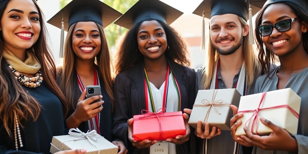 Graduates receiving diverse, thoughtful gifts.
