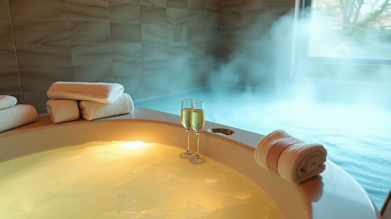 Jacuzzi dans un spa privatif avec champagne