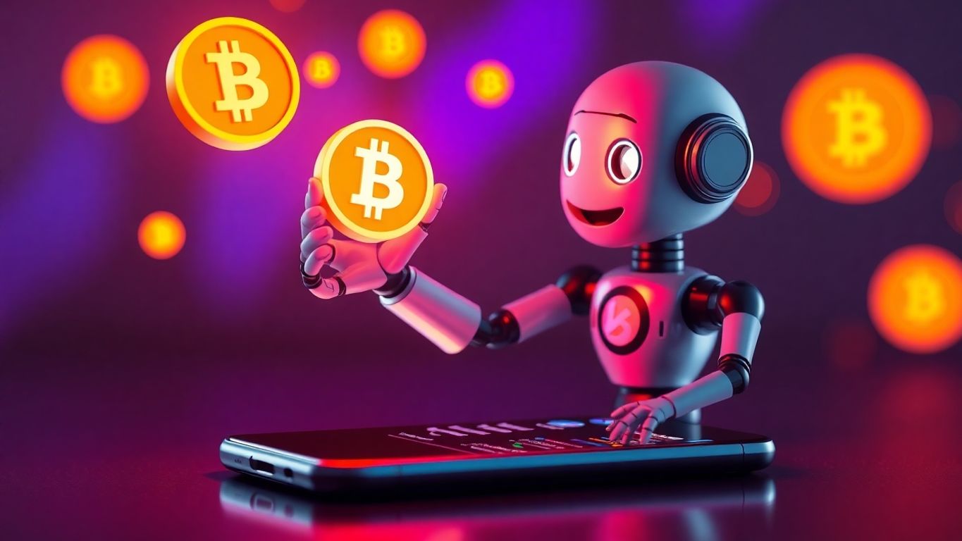 3D illustration of a digital robot assisting with cryptocurrency trading.