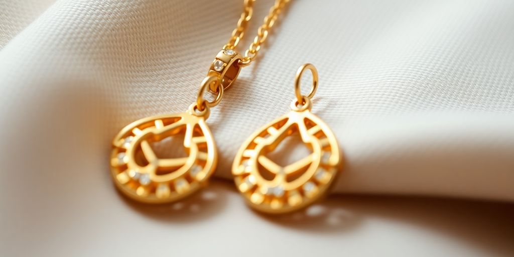 Bijoux en or 14 carats brillants sur un fond doux.