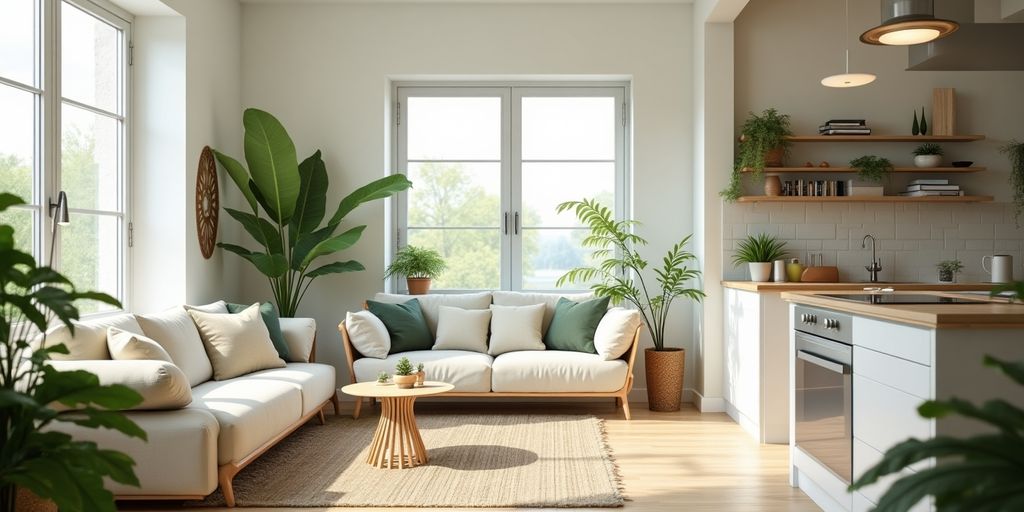 Bright room with energy-efficient fixtures and natural light.