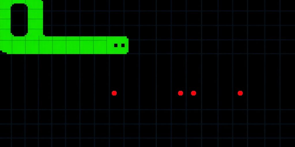 Green snake on retro pixelated game screen.