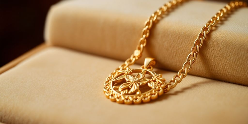 Collier en or sur un fond en velours riche.