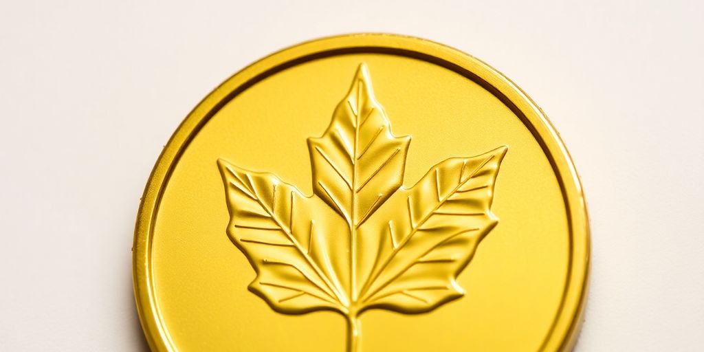 Pièce en or Maple Leaf canadienne sur fond neutre.