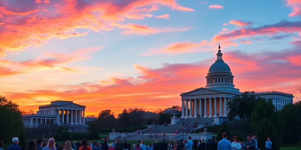 Washington DC skyline with Lincoln Memorial and Capitol Building.