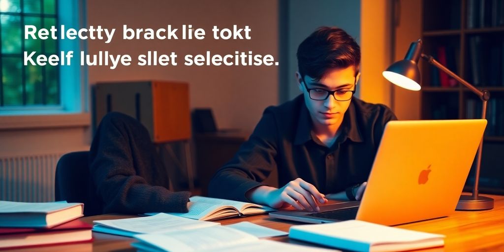 Student working on a dissertation at a desk.