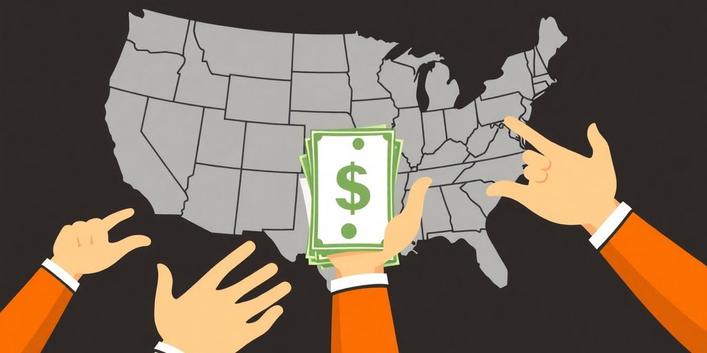 Animated hands holding cash near a US map.