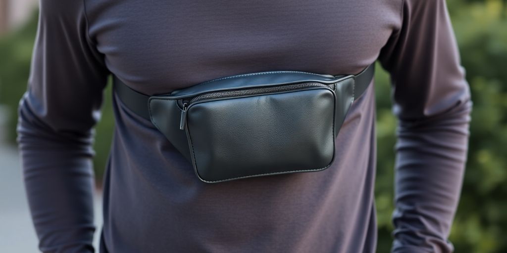 Homme portant un sac banane élégant.