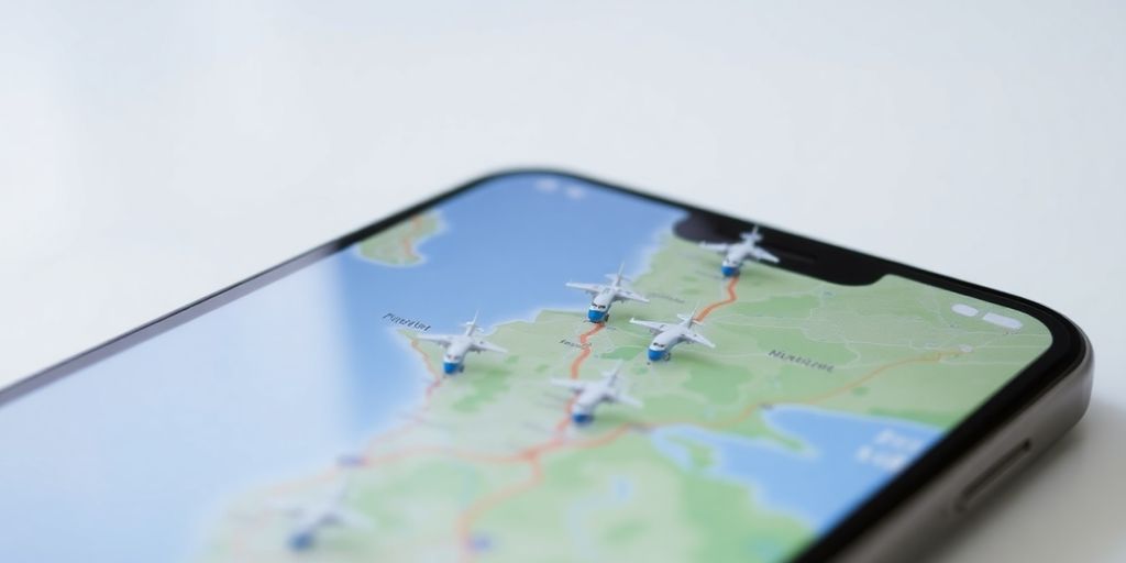 iPhone screen displaying live airplane tracking.