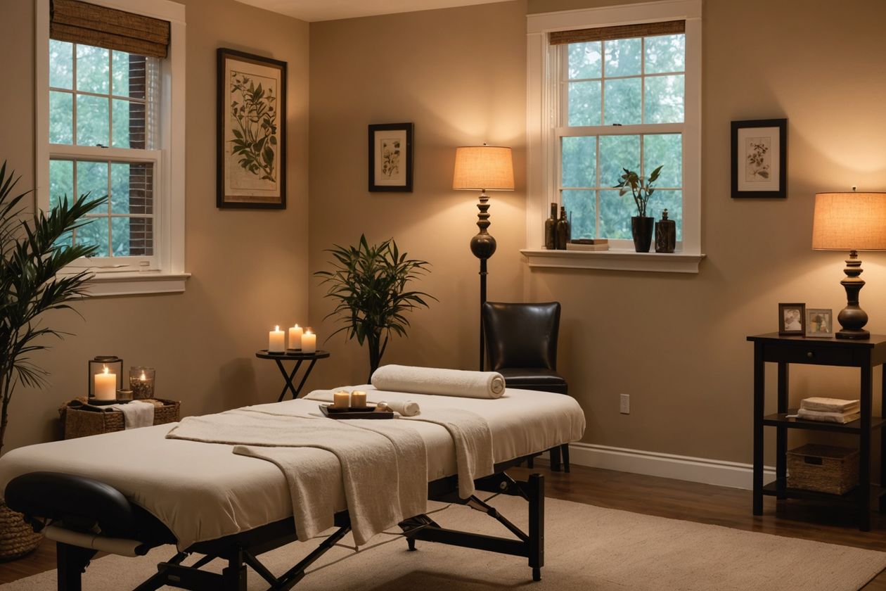 Cozy home massage setup with soft lighting