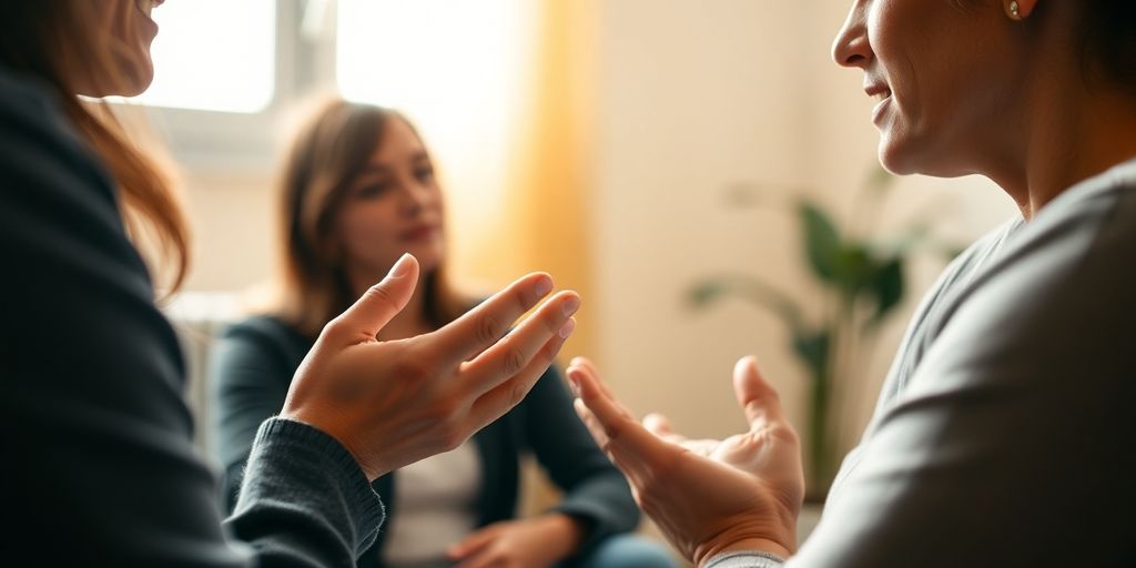 Therapist and patient in addiction counseling.