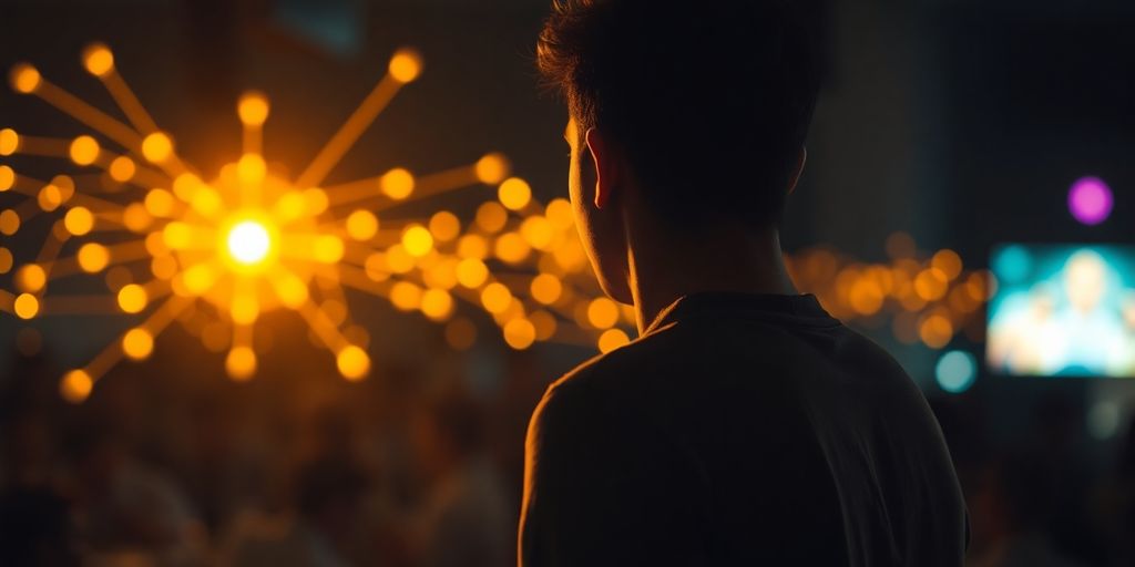 Person looking back at a digital connection.