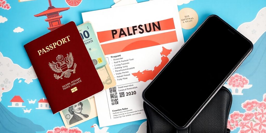 Travel essentials for a trip to Japan.