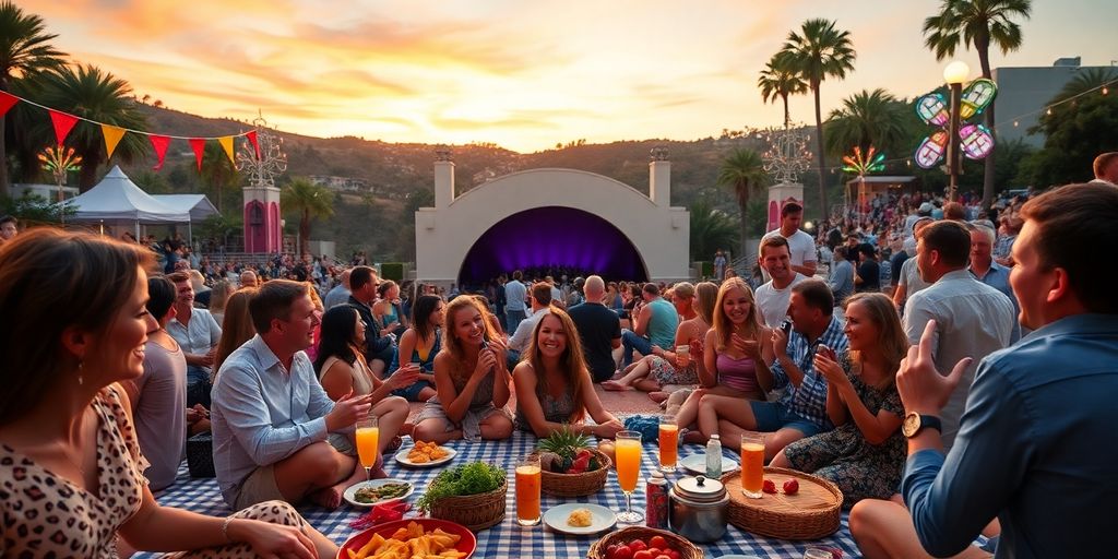 Guests enjoying a vibrant party at Hollywood Bowl.