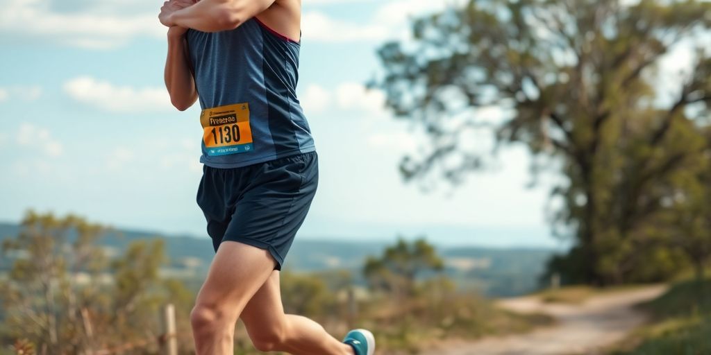 Runner pacing on a trail during a ten-kilometer race.