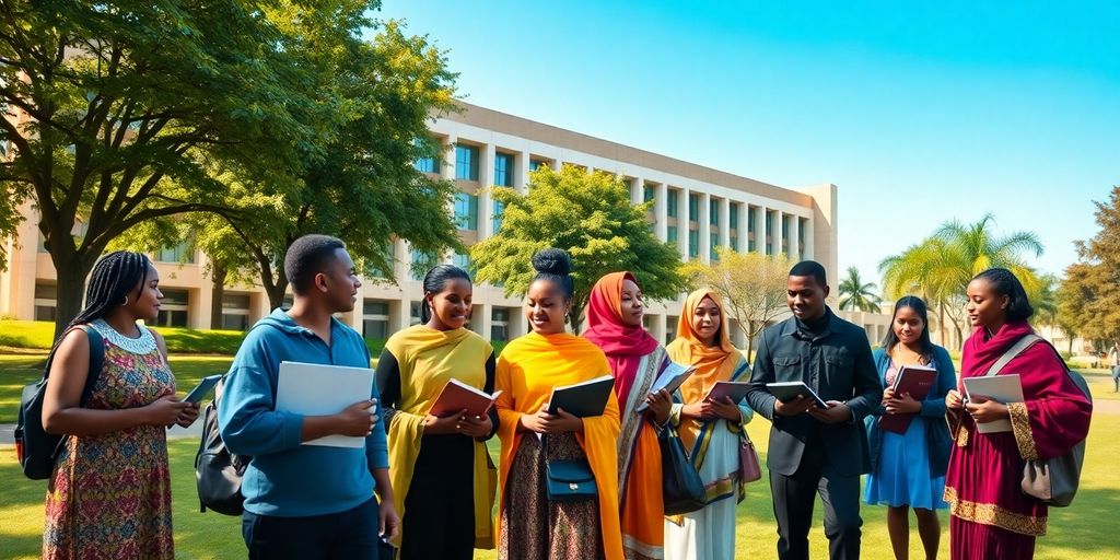 Students studying on a college campus