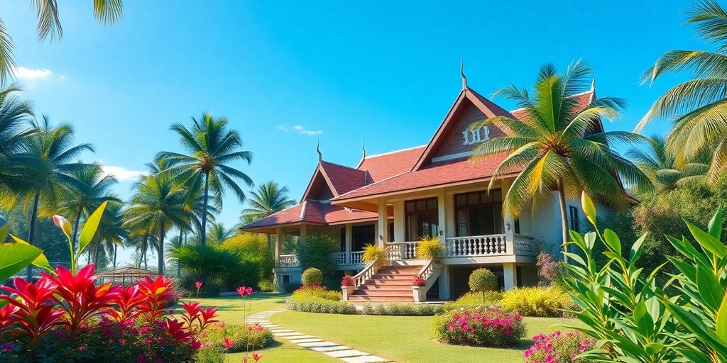 A beautiful villa in a tropical landscape in Thailand.