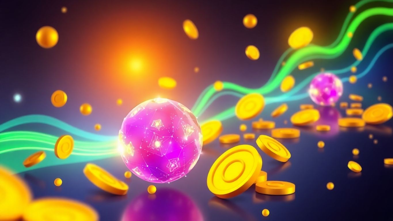 Solana digital currency flowing upwards with golden coins.