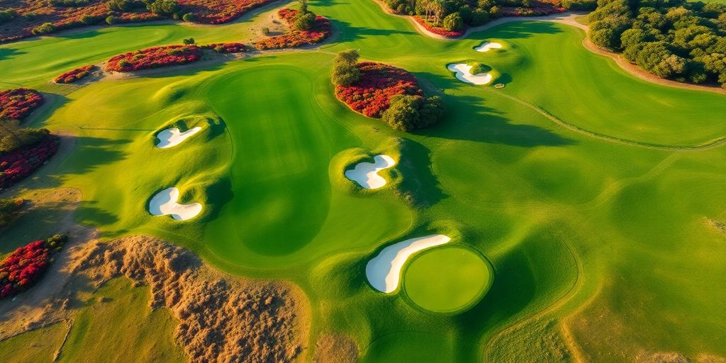 Aerial view of a beautiful golf course.