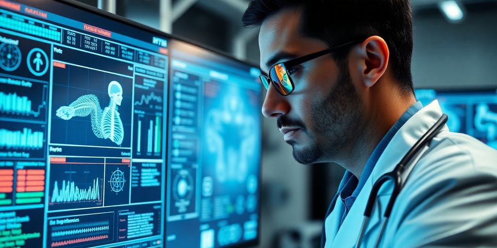 Medical professional using AI technology for diagnostics.