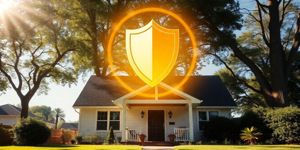 Casa con escudo protector brillante sobre ella.