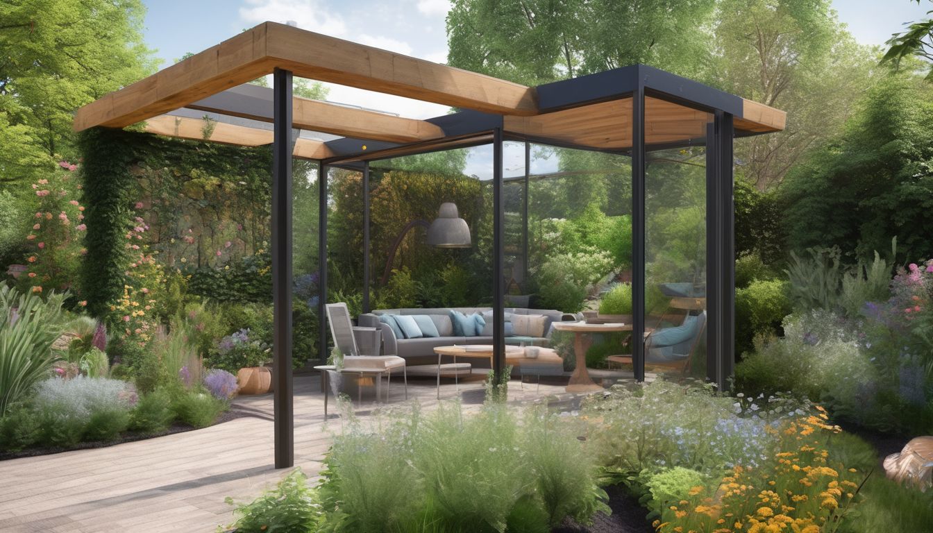 sustainable garden with innovative structures in the UK