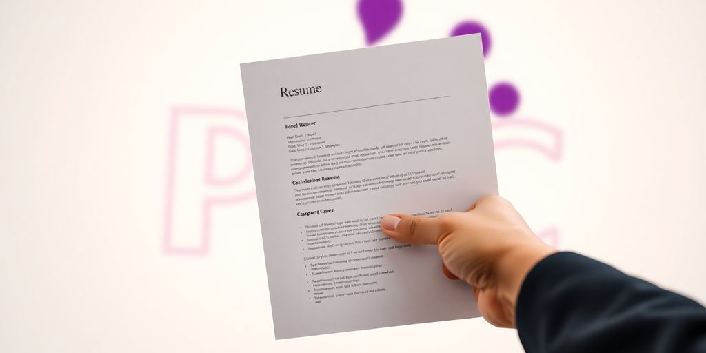 Person holding a resume, PwC logo blurred background.